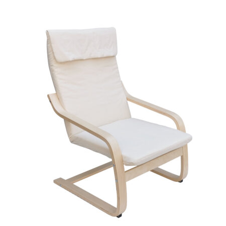 Πολυθρόνα  CLOVER Λευκό/Φυσικό Ύφασμα/Ξύλο 67x80x100cm