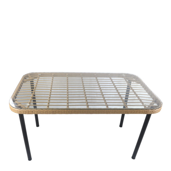 Τραπέζι Κήπου  AMPLAS Φυσικό/Μαύρο Μέταλλο/Rattan/Γυαλί 140x80x73cm
