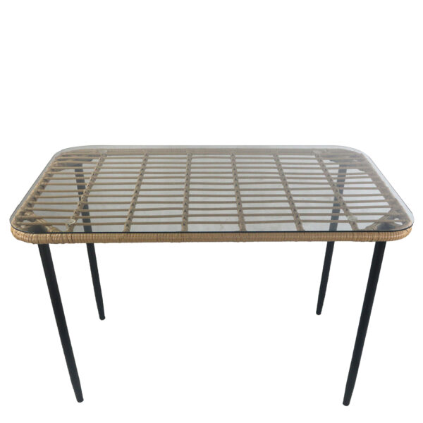 Τραπέζι Κήπου  ANNIUS Φυσικό/Μαύρο Μέταλλο/Rattan/Γυαλί 120x70x78cm