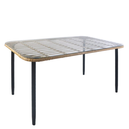 Τραπέζι Κήπου  ANNIUS Φυσικό/Μαύρο Μέταλλο/Rattan/Γυαλί 120x70x78cm