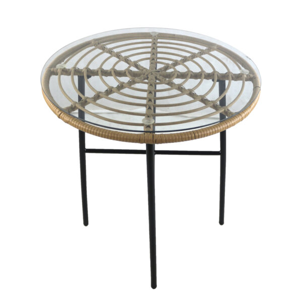 Τραπέζι Κήπου  APPIUS Φυσικό/Μαύρο Μέταλλο/Rattan/Γυαλί 70x70x74cm