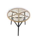 Τραπέζι Κήπου  ARELLIUS Φυσικό/Μαύρο Μέταλλο/Rattan/Γυαλί 45x45x46cm