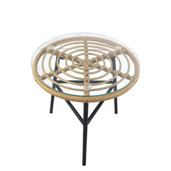 Τραπέζι Κήπου  ARELLIUS Φυσικό/Μαύρο Μέταλλο/Rattan/Γυαλί 45x45x46cm