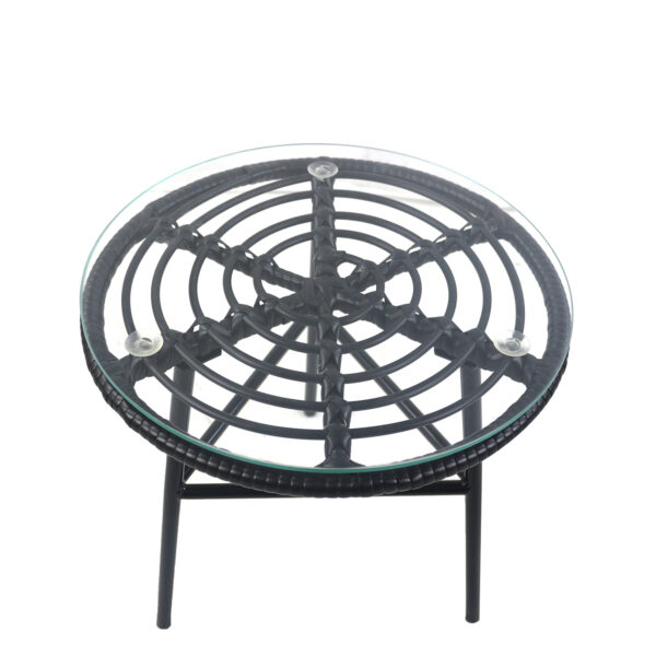 Τραπέζι Κήπου  ARELLIUS Μαύρο Μέταλλο/Rattan/Γυαλί 45x45x46cm