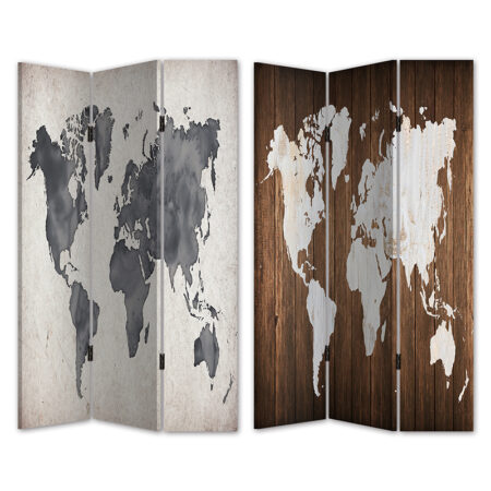 Παραβάν  "Παγκόσμιος Χάρτης" Καμβάς/Ξύλο 120x180x2.5cm