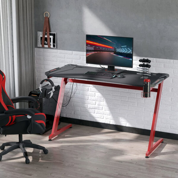 Γραφείο Gaming  LEIA Μαύρο/Κόκκινο Ξύλο/Μέταλλο 140x65x75cm
