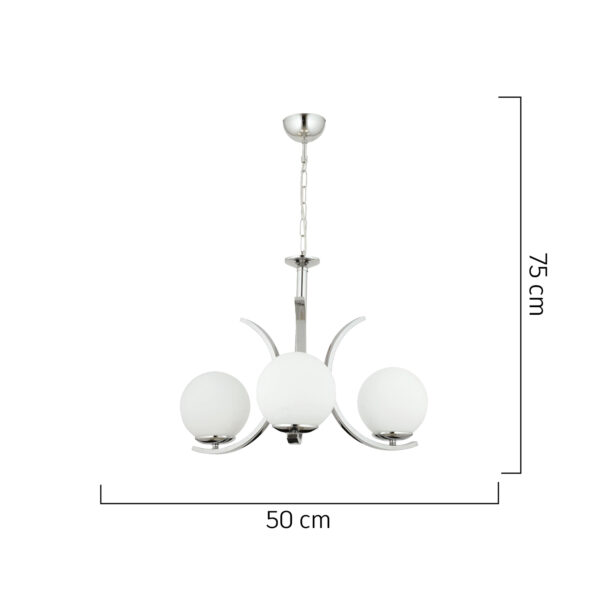 Φωτιστικό Κρεμαστό LACERTA Τρίφωτο Ασημί/Λευκό Μέταλλο/Γυαλί 50x75cm