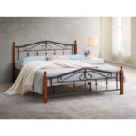 Κρεβάτι Διπλό TULLY Μαύρο/Βελανιδιά Μέταλλο/Ξύλο (Στρώμα 150x200cm)