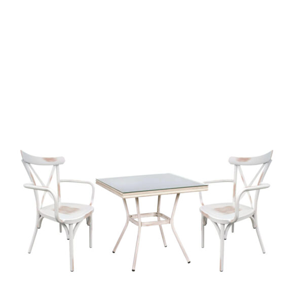 Σετ Τραπεζαρία Κήπου ANGOLA Λευκό Αντικέ Με 2 Καρέκλες 14990218