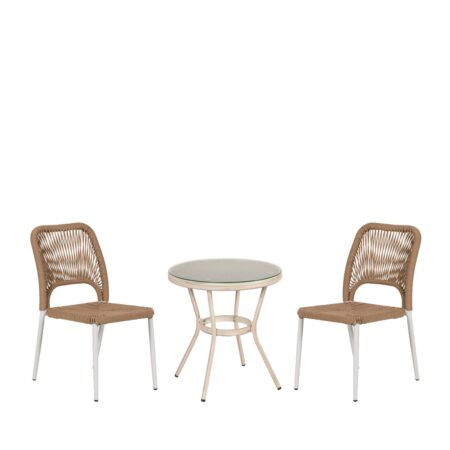 Σετ Τραπεζαρία Κήπου BURUNDI Λευκό Αλουμίνιο/Γυαλί Με 2 Καρέκλες 14990257