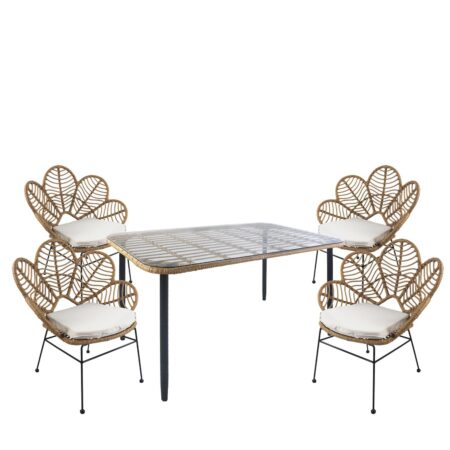 Σετ Τραπεζαρία Κήπου ANNIUS Φυσικό/Μαύρο Μέταλλο/Rattan/Γυαλί Με 4 Καρέκλες 14990317