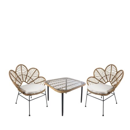 Σετ Τραπεζαρία Κήπου ANTIUS Φυσικό/Μαύρο Μέταλλο/Rattan/Γυαλί Με 2 Καρέκλες 14990356