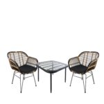 Σετ Τραπεζαρία Κήπου ANTIUS Μαύρο Μέταλλο/Rattan/Γυαλί Με 2 Καρέκλες 14990369