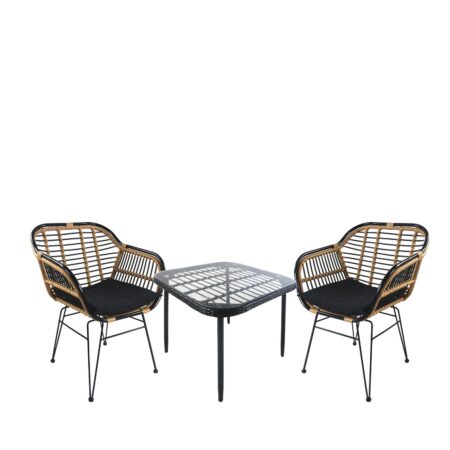 Σετ Τραπεζαρία Κήπου ANTIUS Μαύρο Μέταλλο/Rattan/Γυαλί Με 2 Καρέκλες 14990369