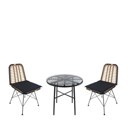 Σετ Τραπεζαρία Κήπου APPIUS Μαύρο Μέταλλο/Rattan/Γυαλί Με 2 Καρέκλες 14990376