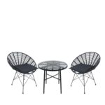 Σετ Τραπεζαρία Κήπου APPIUS Μαύρο Μέταλλο/Rattan/Γυαλί Με 2 Καρέκλες 14990388