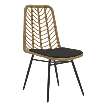 Καρέκλα Naoki  rattan καφέ-μεταλλικό μαύρο πόδι-μαύρο μαξιλάρι 45x60x83εκ