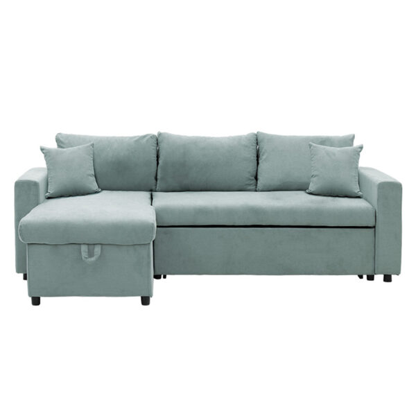 Γωνιακός καναπές-κρεβάτι αναστρέψιμος Lilian  ύφασμα πράσινο μέντας 225x148x81εκ