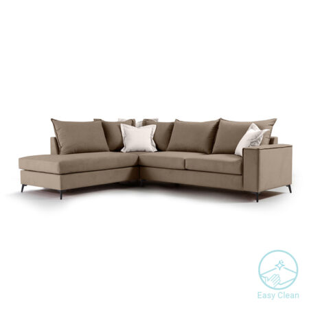 Γωνιακός καναπές δεξιά γωνία Romantic  ύφασμα mocha-cream 290x235x95εκ