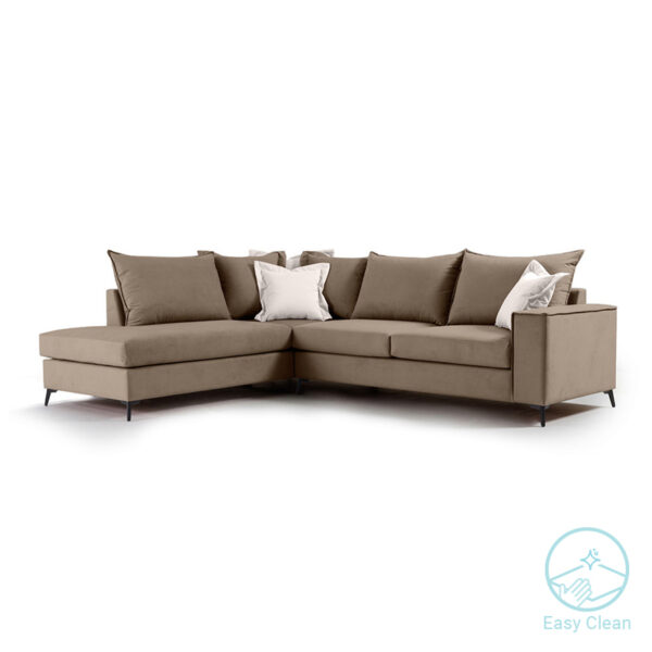 Γωνιακός καναπές δεξιά γωνία Romantic  ύφασμα mocha-cream 290x235x95εκ