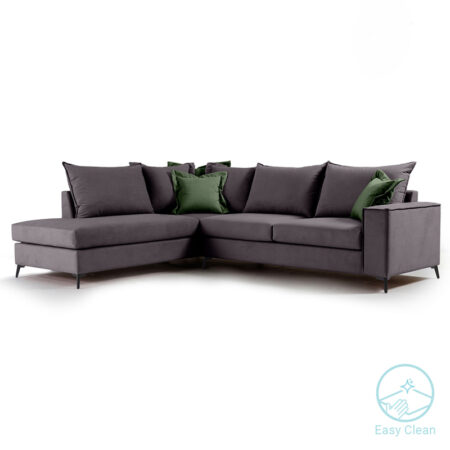 Γωνιακός καναπές δεξιά γωνία Romantic  ύφασμα ανθρακί-κυπαρισσί 290x235x95εκ