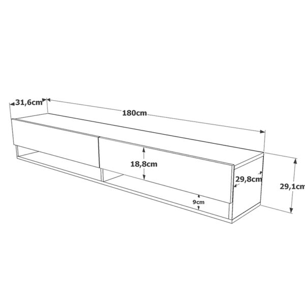 Έπιπλο τηλεόρασης επιτοίχιο Handra  ανθρακί-oak 180x31,5x29,5εκ