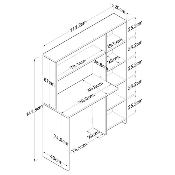 Γραφείο εργασίας-ραφιέρα Janson  λευκό 113x40x142εκ