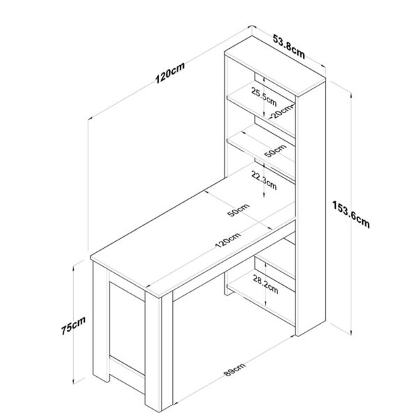 Γραφείο εργασίας-ραφιέρα Pawl  λευκό-καρυδί 120x53.8x153.5εκ