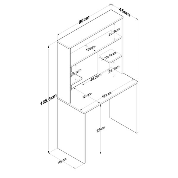 Γραφείο με ραφιέρα Goldie  ανθρακί-φυσικό 90x45x155.60εκ