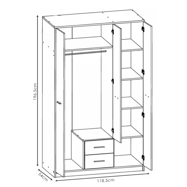 Ντουλάπα ρούχων Serenity  τρίφυλλη sonoma-λευκό 118.5x54x196.5εκ