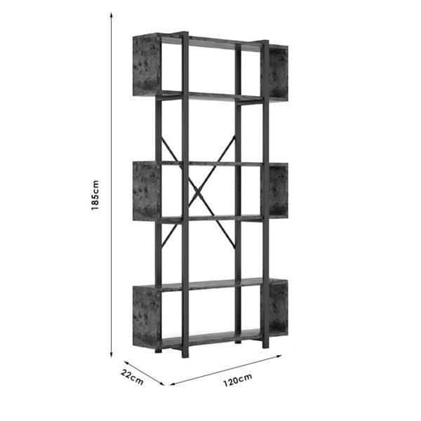 Βιβλιοθήκη Graham  καρυδί-μαύρο 120x22x185εκ