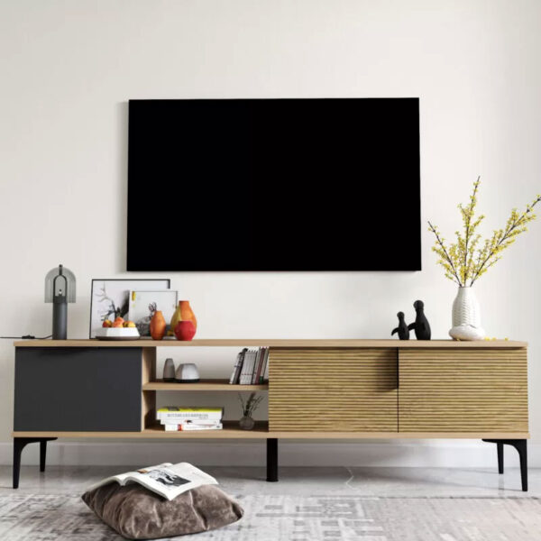 Έπιπλο τηλεόρασης Kowel  μελαμίνης ανθρακί-oak 180x34x51εκ