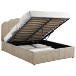 Κρεβάτι διπλό Tatiana  ύφασμα μπεζ με αποθηκευτικό χώρο 160x200εκ