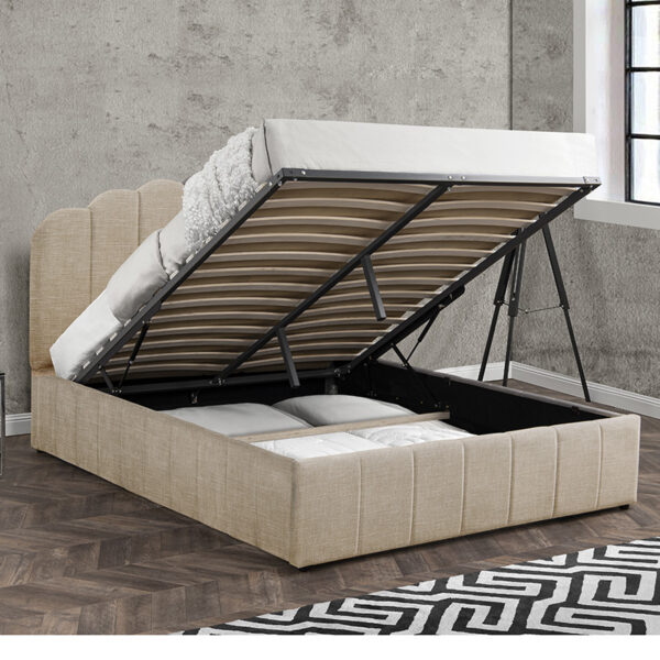 Κρεβάτι διπλό Tatiana  ύφασμα μπεζ με αποθηκευτικό χώρο 160x200εκ