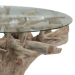 Τραπέζι Kolson  γυαλί 6mm tempered-χειροποίητo μασίφ ξύλο φυσικό 110x110x76εκ