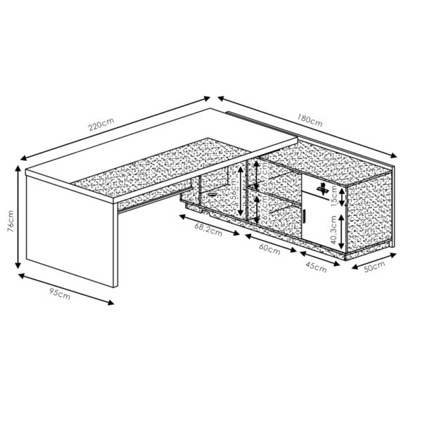 Γραφείο με δεξιά γωνία Oscar  καρυδί-ανθρακί 200x180x76εκ