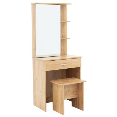 Τουαλέτα κρεβατοκάμαρας Zelia  με καθρέπτη και σκαμπό χρώμα oak 60x40.5x151εκ