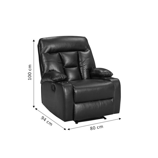 Πολυθρόνα relax με ποτηροθήκη Terpsi  μαύρο PU 80x94x100εκ