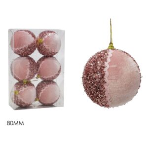 Μπάλα με glitter ροζ βελούδο Φ8cm σετ 6τμχ