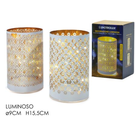 Ποτήρι Κηροπήγιο Φωτιζόμενο Με Micro LED Μπαταρίας Λευκό/Χρυσό Γυαλί Φ9x15.5cm Σε 2 Σχέδια
