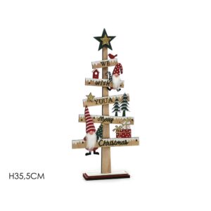 Δεντράκι Διακοσμητικό Με Πινακίδες 'We Wish You A Merry Christmas' Φυσικό/Κόκκινο Ξύλο 35.5cm