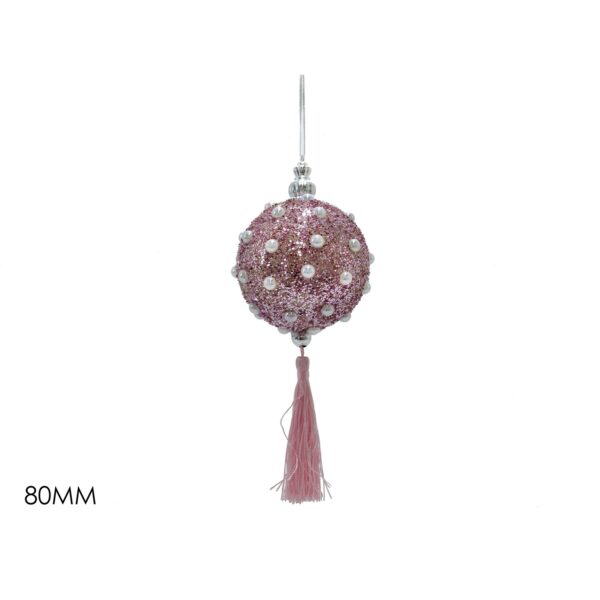 Στολίδι Κρεμαστό Μπάλα Με Πέρλες Και Φούντα Ροζ Φ8cm