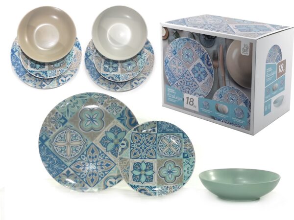 Σερβίτσιο Πιάτων  Σχέδιο Azulejos Πορσελάνη Σετ 18Τμχ