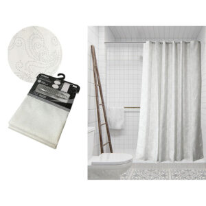 Κουρτίνα Μπάνιου Με Σχέδιο Λευκό Polyester 180x200cm