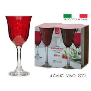 Ποτήρι Κρασιού Κολωνάτο 27cl Διάφανο/Κόκκινο Γυαλί Σετ 4Τμχ