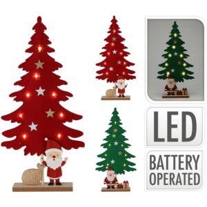 Δέντρο Χριστουγεννιάτικο Διακοσμητικό Φωτιζόμενο Με Άι Βασίλη Μπαταρίας Ύφασμα/Ξύλο 23x5x45.5cm Σε 2 Χρώματα