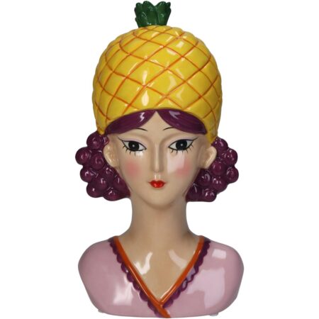 Βάζο Γυναίκα Με Καπέλο Ανανά Πολύχρωμο Δολομίτης 13.9x11.6x24.5cm