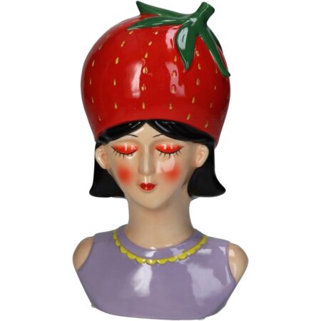 Βάζο Γυναίκα Με Καπέλο Φράουλα Πολύχρωμο Δολομίτης 15x12.8x24.5cm