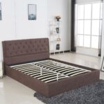 Κρεβάτι  ASTER Σκούρο Καφέ Ύφασμα Με Αποθηκευτικό Χώρο 219x170x104cm (Στρώμα 160x200cm)