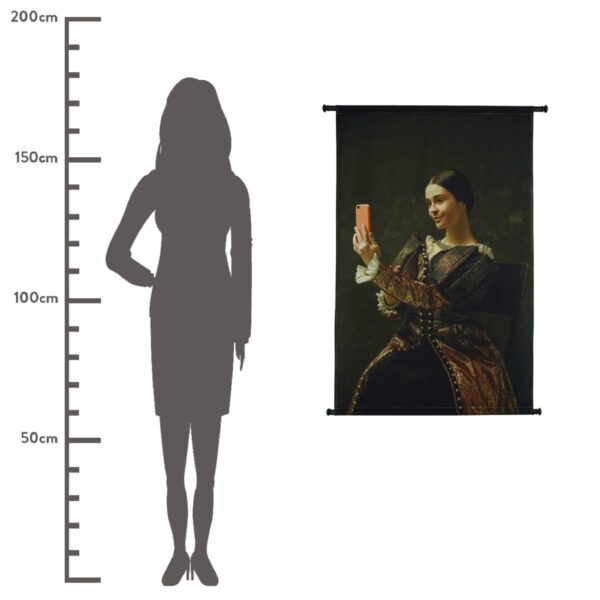 Διακοσμητικό Τοίχου Κρεμαστό Μεσαιωνική Γυναίκα Με Κινητό Καφέ Βελούδο 83x110cm